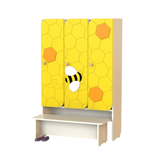 Шкаф детский секционный для раздевалки "Пчёлка" с лавкой 